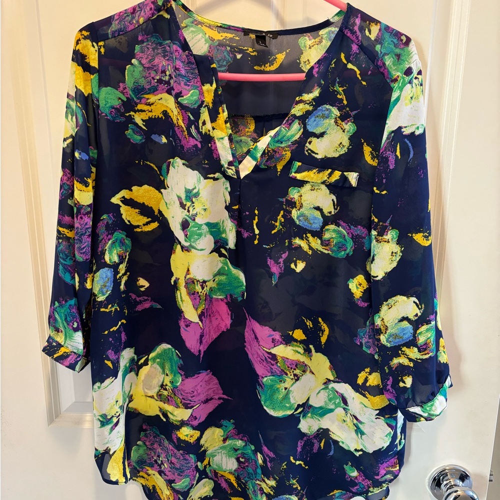 Sami & Jo Floral Print Top - Navy, Yellow, Pink
